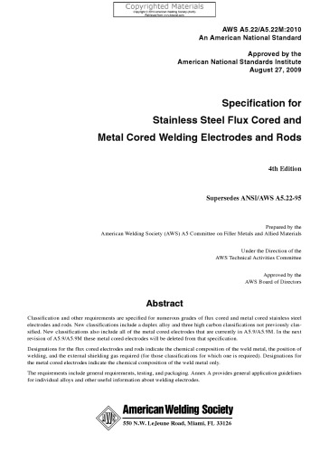 Specification for Stainless Steel Flux Cored and Metal Cored Welding Electrodes and Rods