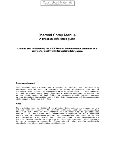 Thermal Spray Manual - A Practical Reference Guide