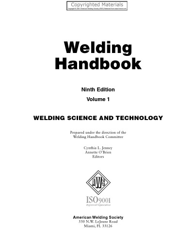 Welding Handbook, Volume 1 - Welding Science and Technology