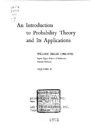 An Introduction to Probability Theory and Its Applications, Vol. 2 