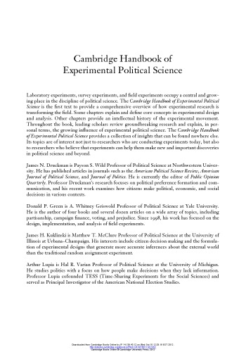 Cambridge Handbook of Experimental Political Science