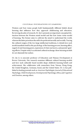 Cultural Foundations of Learning: East and West Paperback