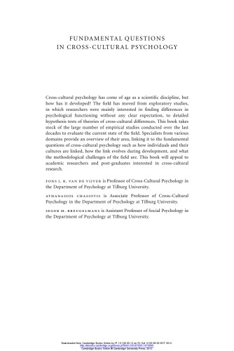 Fundamental Questions in Cross-Cultural Psychology