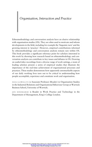 Organisation, Interaction and Practice: Studies in Ethnomethodology and Conversation Analysis