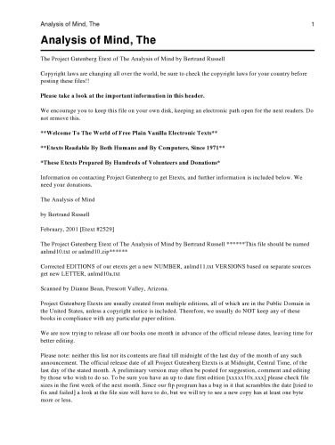 The Analysis of Mind