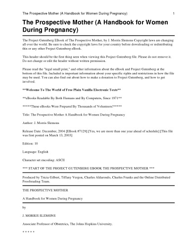 The Prospective Mother, a Handbook for Women During Pregnancy