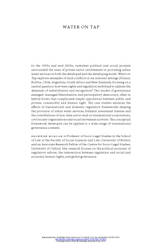 Water on Tap: Rights and Regulation in the Transnational Governance of Urban Water Services