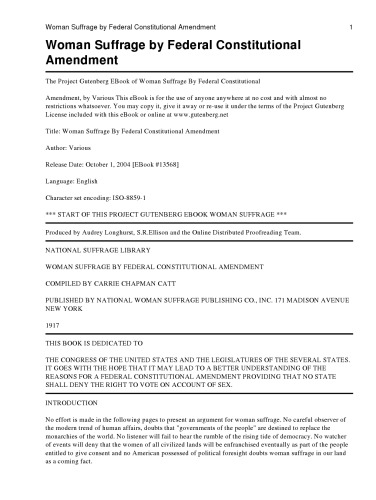 Woman Suffrage by Federal Constitutional Amendment