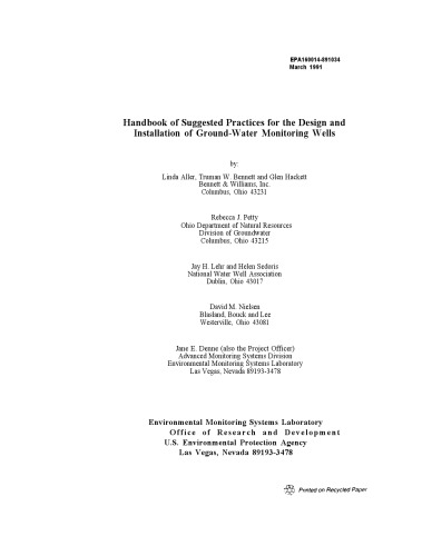 Handbook of suggested practices for the design and installation of ground-water monitoring wells