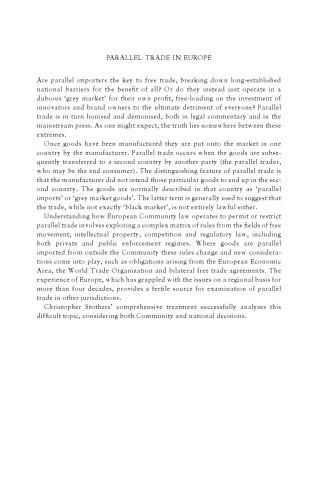 Parallel trade in Europe : intellectual property, competition and regulatory law