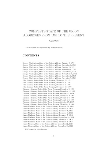 Complete State of the Union Addresses from 1790 to the Present