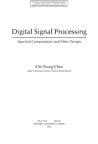 Digital signal processing : spectral computation and filter design
