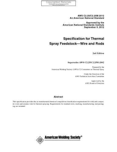 Specification for thermal spray feedstock--wire and rods