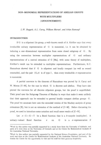 Miniconference on Harmonic Analysis and Operator Algebras,  Canberra, June 17-20, 1987