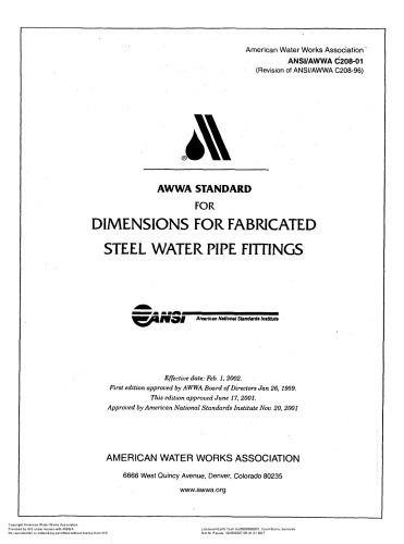 AWWA standard for dimensions for fabricated steel water pipe fittings