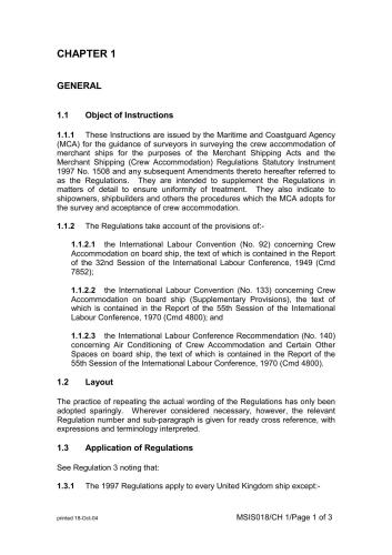 Survey of crew accommodation in merchant ships : instructions for the guidance of surveyors