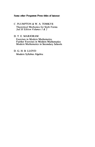 Sixth Form Pure Mathematics. Volume 1