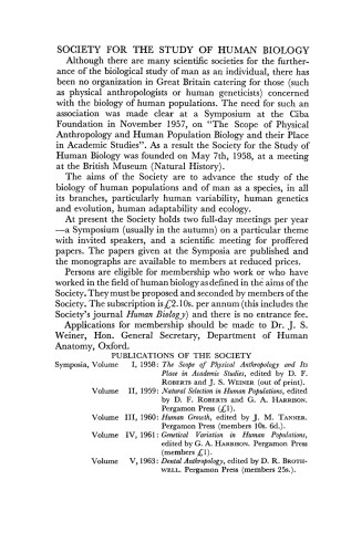 Dental Anthropology. Society for the Study of Human Biology