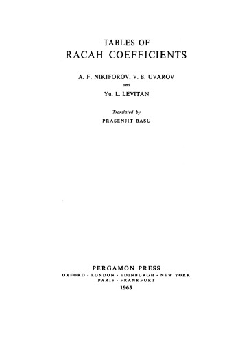 Tables of Racah Coefficients