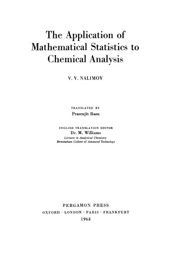 The Application of Mathematical Statistics to Chemical Analysis