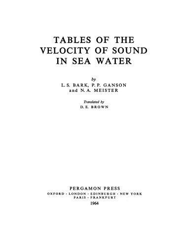 Tables of the Velocity of Sound in Sea Water