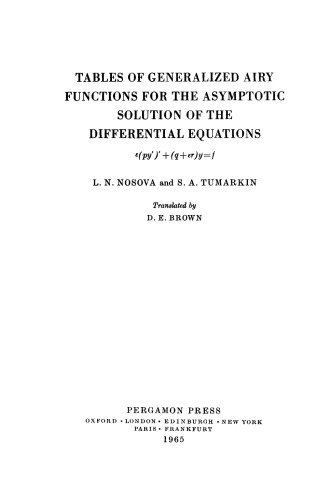Tables of Generalized Airy Functions for the Asymptotic Solution of the Differential Equations