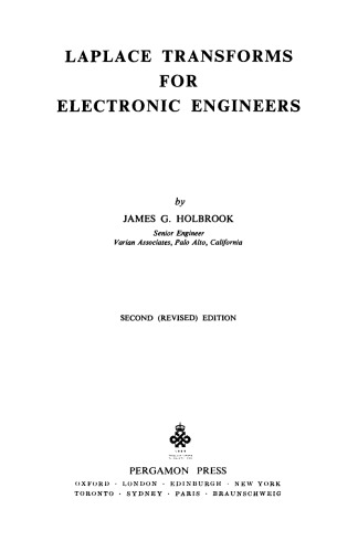 Laplace Transforms for Electronic Engineers