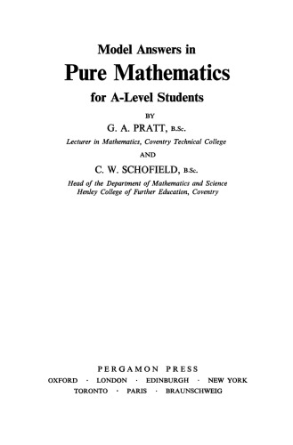 Model Answers in Pure Mathematics for A-Level Students