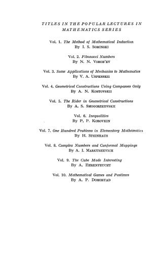 Mathematical Games and Pastimes. Popular Lectures in Mathematics