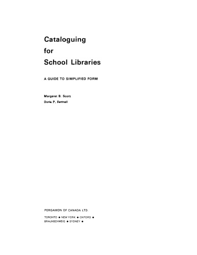 Cataloguing for School Libraries. A Guide to Simplified Form