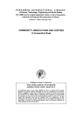 Community Associations and Centres. A Comparative Study