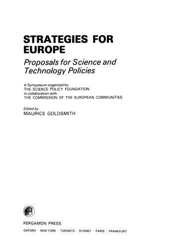 Strategies for Europe. Proposals for Science and Technology Policies