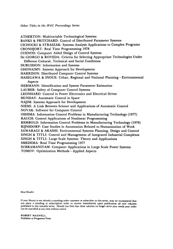 Pneumatic and Hydraulic Components and Instruments in Automatic Control. Proceedings of the IFAC Symposium, Warsaw, Poland, 20–23 May 1980