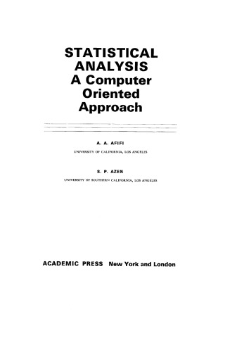 Statistical Analysis. A Computer Oriented Approach