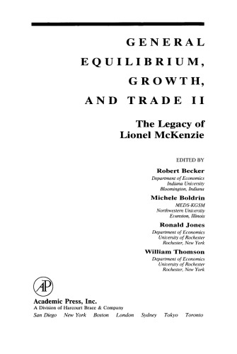 General Equilibrium, Growth, and Trade. The Legacy of Lionel Mckenzie