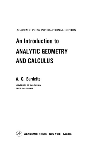 An Introduction to Analytic Geometry and Calculus