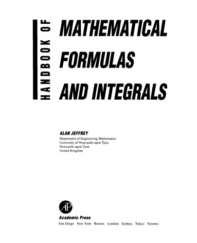 Handbook of Mathematical Formulas and Integrals