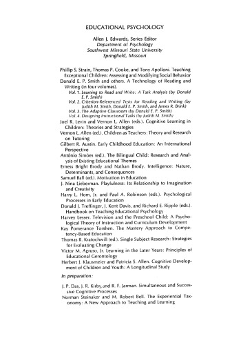 Cognitive Development of Children and Youth. A Longitudinal Study