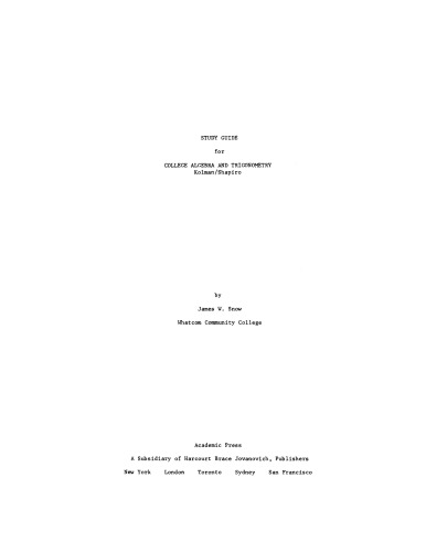 Study Guide for College Algebra and Trigonometry