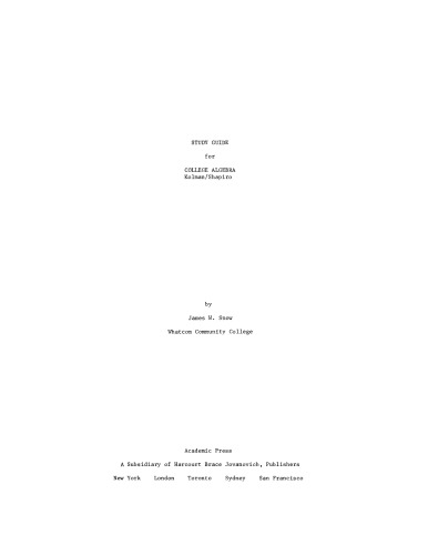 Study Guide for College Algebra