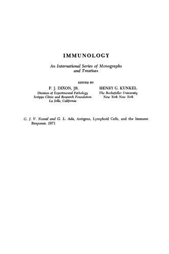 Antigens, Lymphoid Cells and the Immune Response