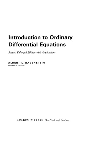Introduction to Ordinary Differential Equations. Second Enlarged Edition with Applications