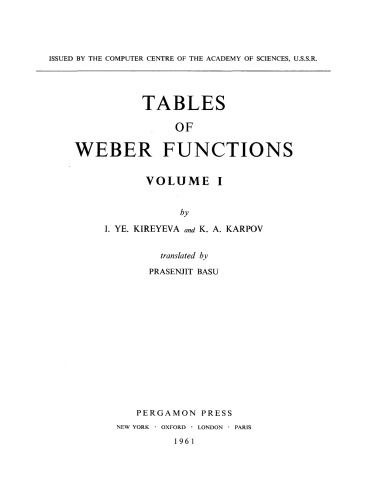 Tables of Weber Functions