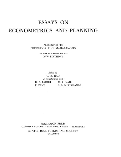 Essays on Econometrics and Planning