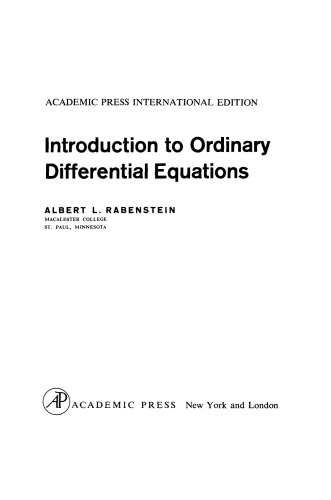 Introduction to Ordinary Differential Equations. Academic Press International Edition