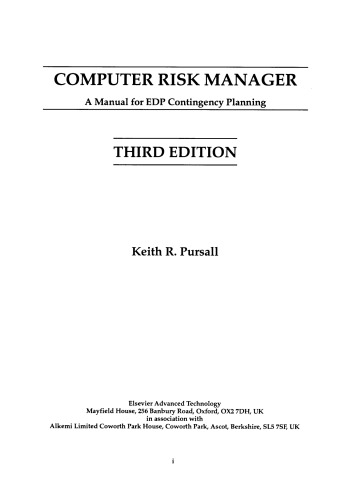 Computer Risk Manager. A Manual for EDP Contingency Planning