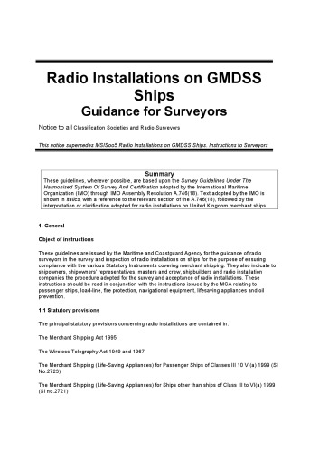 Radio Installations on GMDSS Ships Notice to all Classification Societies and Radio Surveyors