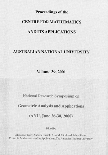 National Research Symposium on Geometric Analysis and Applications, ANU, June 26-30, 2000