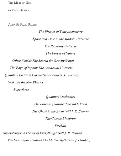 The Mind of God: The Scientific Basis for a Rational World