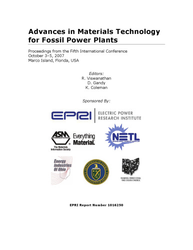 Advances in Materials Technology for Fossil Power Plants: Proceedings of the 5th International Conference EPRI